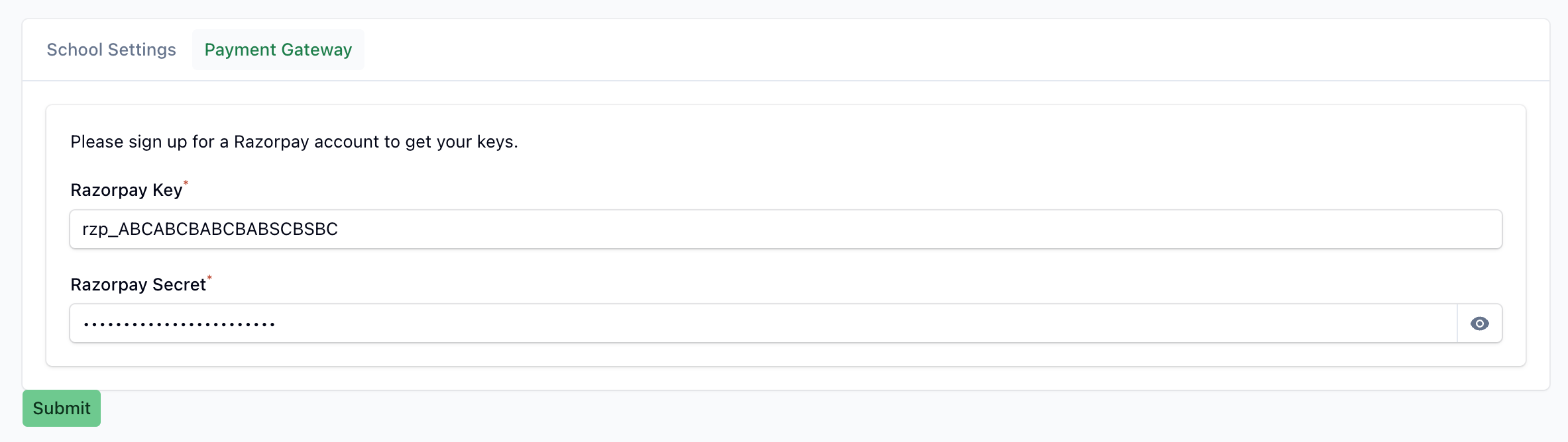 Payment Gateway tab
